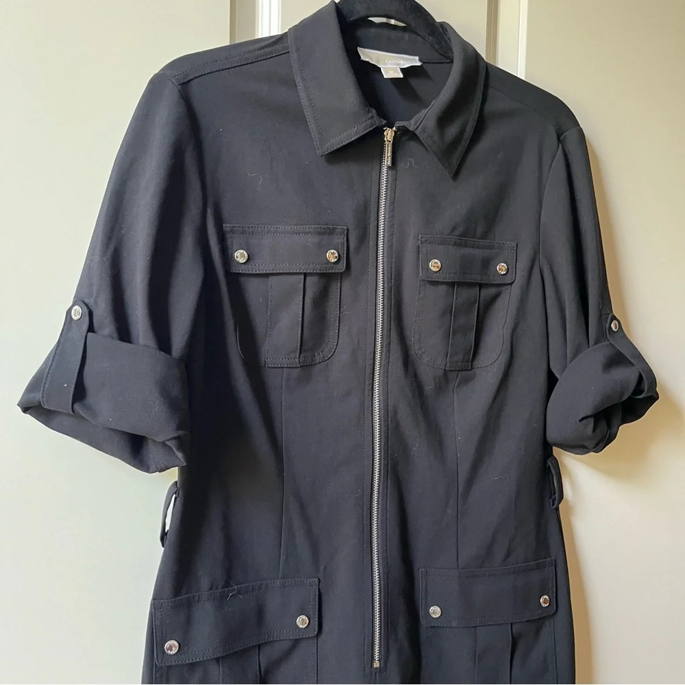 Michael Kors Half Zip Shirt Dress, Black, Size medium